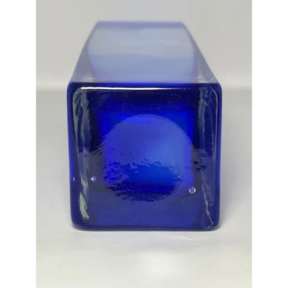 Cobalt Blue Art Glass Bud Vase Square Column Mid‎ Century Modern